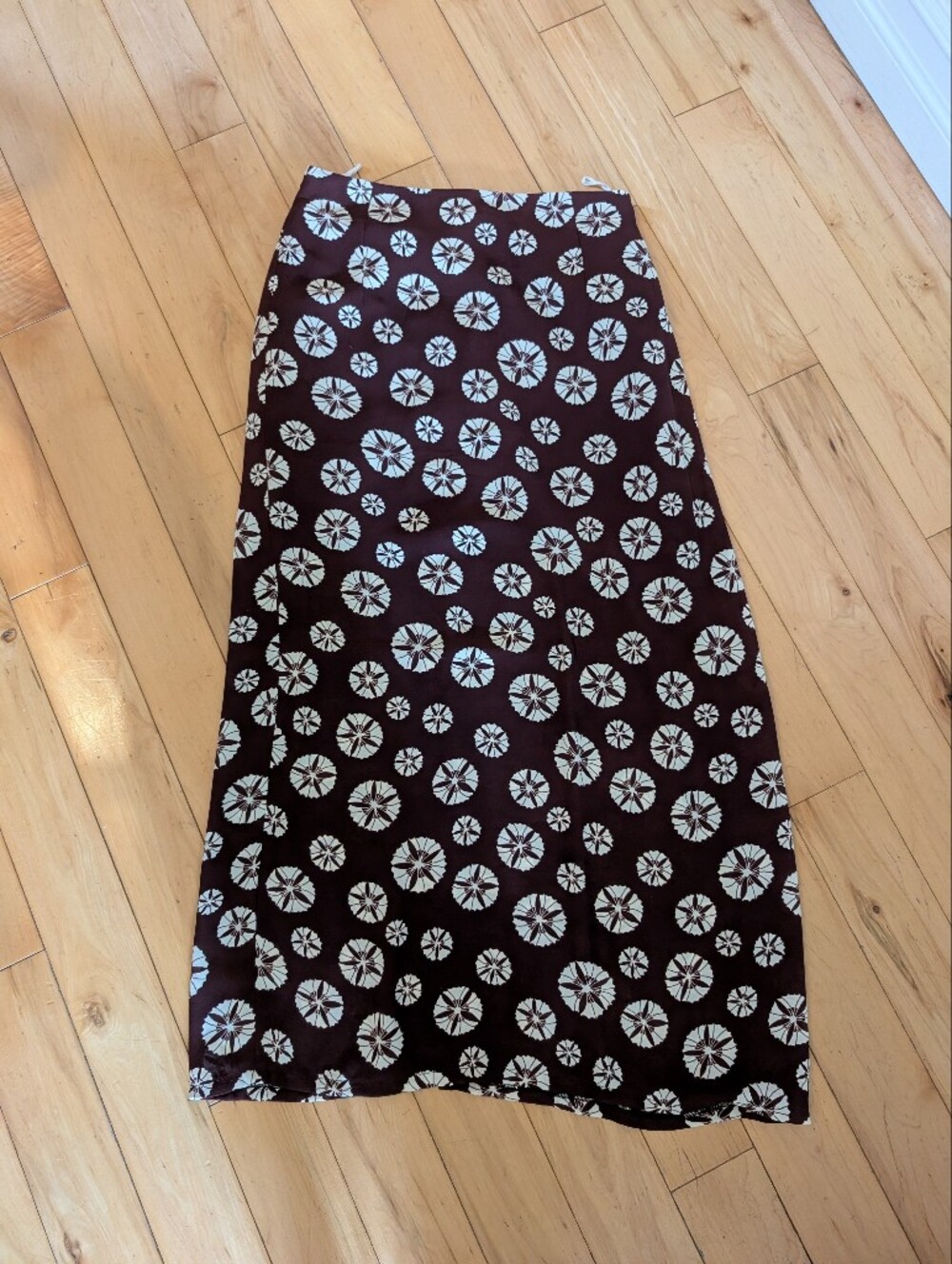 Vintage Brown Floral Print Midi Skirt
